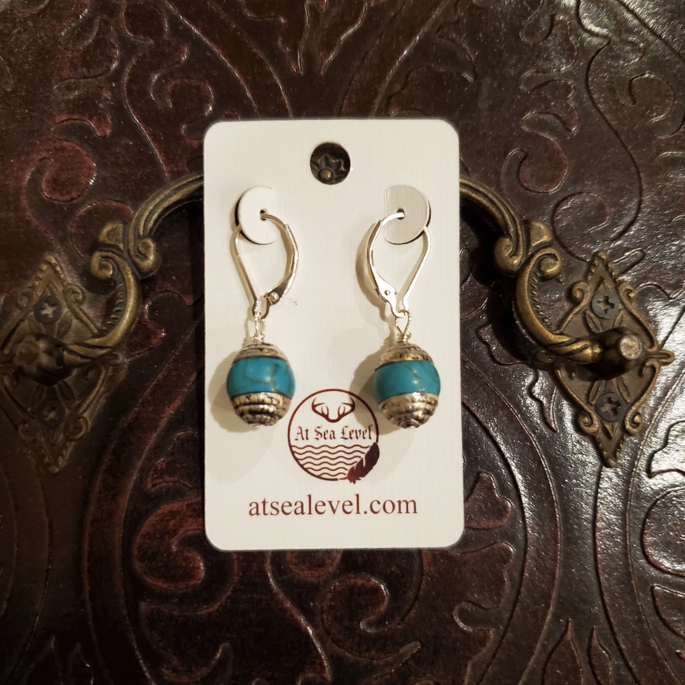 Turquoise Sterling Leverback Earrings - Picture 4 of 4